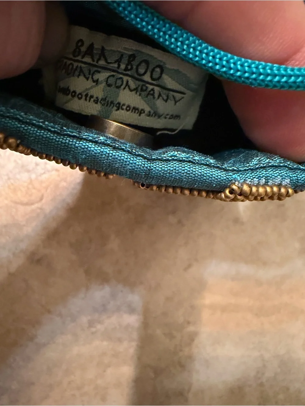 Bamboo company Happiness Teal Beaded Wristlet Clutch with Gold Accents Club Bag